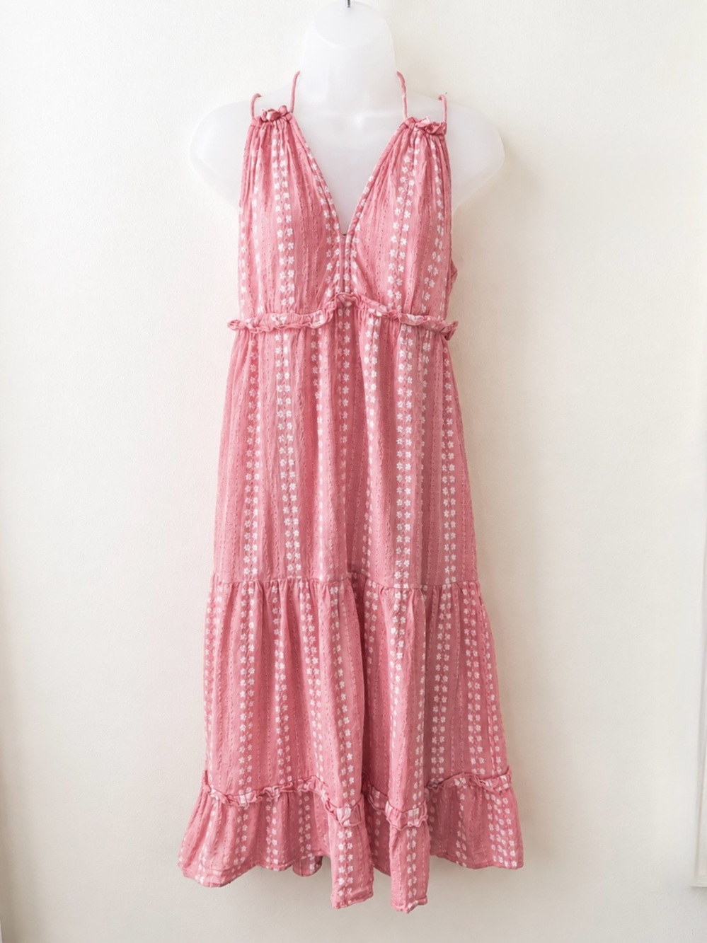 Cleobella Pink Cotton Tiered Halter Maxi Dress Size M